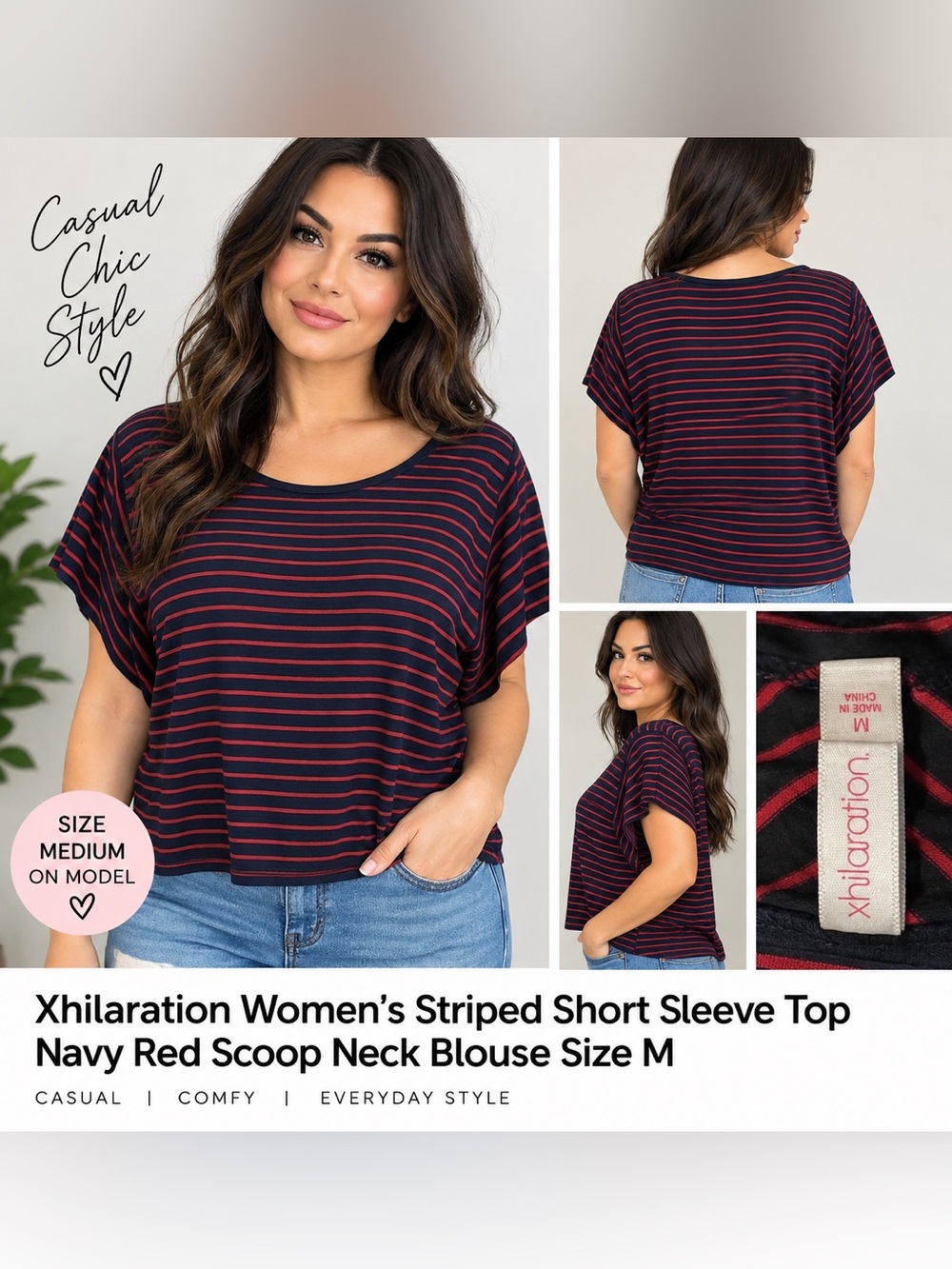 Loose top red n black striped oversized casual blouse shirt